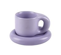 Koythin Tasse à café en céramique, tasse créative avec poignée à graisse pour bureau et maison, passe au lave-vaisselle et au micro-ondes, 250 ml pour latte, thé, lait (violet clair)