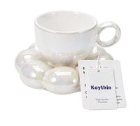 Koythin Tasse à café en céramique, tasse créative mignonne avec dessous de verre tournesol pour bureau et maison, 200 ml pour thé, latte, lait (blanc perle)
