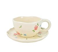 Koythin Tasse en céramique fleur faite main, jolie tasse fille femme, esthétique poignée, latte cacao, bureau maison (fleur bleu rose)