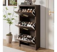 kozamas Armoire à chaussures, meuble de couloir, étagère à chaussures, rangement de chaussures, style vintage, en rotin, 25 cm de profondeur, 3 compartiments pliants, style maison de campagne, étagère