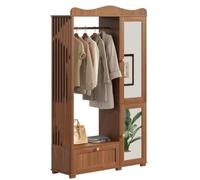 kozamas Armoire avec miroir et tringle à vêtements ouverte - Garde-robe compacte avec tiroir et 2 portes - Couleur noyer - 115,5 x 38,5 x 194,5 cm - Pour chambre à coucher et couloir