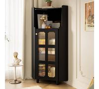 kozamas Armoire d'angle LED 63,5 x 124 cm - En MDF laqué contrôlé par application - Avec éclairage, bibliothèque et rangement pour salon, salle de bain, chambre à coucher