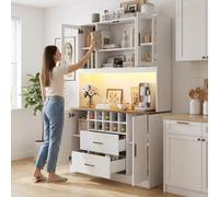 kozamas Armoire de cuisine, buffet, armoire latérale, armoire de rangement avec éclairage LED, prise de courant, 6 portes, 2 tiroirs, moderne, MDF robuste, pour salon, cuisine, 120 x 36,3 x 180 cm
