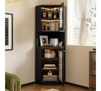 kozamas Armoire de salle de bain d'angle noire avec LED | Rangement de meubles de salle de bain peu encombrant | Compartiment ouvert et étagères réglables | Commode de salle de bain moderne 45 x 45 x