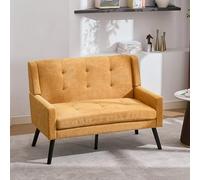kozamas Banc 2 places rembourré avec boutons - Banc rembourré en lin de qualité supérieure avec coussins en mousse haute densité et pieds en bois massif - Pour salon, chambre à coucher et bureau