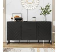 kozamas Buffet noir à chevrons - 2 portes et 3 tiroirs - Armoire moderne pour salon, salle à manger et cuisine - Meuble de rangement