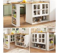 kozamas Buffet rotatif à 360° et extensible avec façade en verre et étagère à collations, blanc, 138-204 x 39 x 102,5 cm, multifonction, pour salon, salle à manger, chambre à coucher