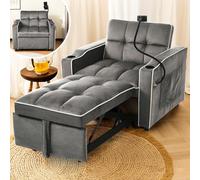 kozamas Canapé-lit 3 en 1 avec fonction lit et porte-gobelets, fauteuil fonctionnel extensible, fauteuil de relaxation et chaise longue pour les petits espaces, peu encombrant, housse en velours gris