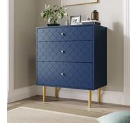 kozamas Commode bleu marine 89 x 75 x 40 cm avec 3 tiroirs, armoire à tiroirs avec motif écailles de poisson et pieds de champagne, meuble haut, robot encastrable, pour chambre à coucher, salon