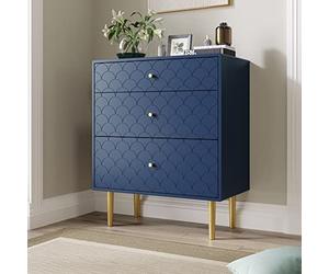 kozamas Commode bleu marine 89 x 75 x 40 cm avec 3 tiroirs, armoire à tiroirs avec motif écailles de poisson et pieds de champagne, meuble haut, robot encastrable, pour chambre à coucher, salon