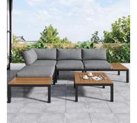 kozamas Ensemble de meubles de jardin 6 places, meubles de salon d'extérieur avec bois d'acacia et structure en acier galvanisé, ensemble de meubles de terrasse avec table basse et 2 tables d'appoint