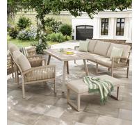 kozamas Ensemble de meubles de jardin, 7 pièces, pour extérieur, avec rotin tressé à la main et table en verre, avec rembourrage de 8 cm, housses amovibles et lavables, résistant aux intempéries, pour