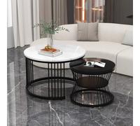 kozamas Ensemble de table à café moderne Nesting - Finition en marbre brillant - Design peu encombrant - Dessus en MDF avec cadre en métal noir - 2 pièces, petites et grandes tailles