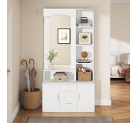 kozamas Ensemble garde-robe de couloir avec miroir et armoire à chaussures - Blanc - Multifonction avec 2 tiroirs, 2 portes et étagères - Commode pour couloir et entrée - 90 x 40 x 180 cm