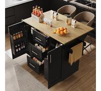 kozamas Îlot de Cuisine Mobile sur roulettes avec Plan de Travail Rabattable - Buffet Bas de Rangement Multifonction pour Petits Espaces (Noir)