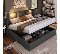 kozamas Lit double rembourré, 140 x 200 cm, avec espace de rangement et sommier à lattes, ergonomique, cadre de lit au design scandinave, construction en bois massif, peu encombrant, beige