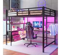 kozamas Lit mezzanine, 140 x 200 cm, multifonction, avec bureau, utilisation de l'espace de rangement et rangement de grande capacité, lit simple, pour adolescents, étudiants, noir