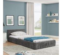 kozamas Lit rembourré, 90 x 200 cm, avec design pliable et housse en chenille, lit bas pour enfant et adolescent, structure en bois d'eucalyptus et métal, gris foncé, sans matelas