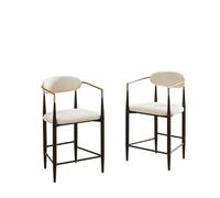 kozamas Lot de 2 tabourets de bar avec accoudoirs, style maison de campagne, avec coussin en tissu crème, dossier ergonomique, cadre noir/doré, tabouret haut pour îlot de cuisine ou bar
