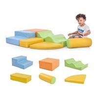 kozamas Lot de 6 blocs de construction souples - Jouet de motricité avec demi-cylindre, triangle et vague - Grands blocs de construction en mousse - Blocs d'escalade d'intérieur et tunnel d'éveil à