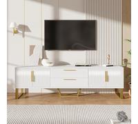 kozamas Meuble TV blanc brillant avec gravure dorée - 170 cm - Avec 4 portes et 2 tiroirs - Meuble TV - Centre de divertissement pour téléviseur de 65" - Charge maximale : 40 kg