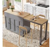kozamas Salon de cuisine mobile en MDF avec plateau extensible, table de bistrot multifonctionnelle, table de bar et table à manger avec espace de rangement, 6 étagères, stable, dimensions 117-180 x