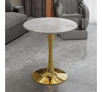 kozamas Table d'appoint ronde Ø 70 cm, table basse avec aspect marbre gris clair et pieds en métal doré, table basse moderne