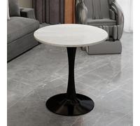 kozamas Table d'appoint ronde Ø 70 cm, table basse avec plateau aspect marbre blanc et pieds en métal noir, table latérale polyvalente de style nordique/industriel