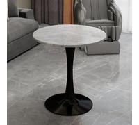 kozamas Table d'appoint ronde Ø 70 cm, table basse avec plateau aspect marbre gris clair et pieds en métal noir, table latérale flexible de style nordique/industriel