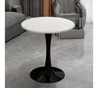kozamas Table d'appoint ronde Ø 70 cm, table basse avec plateau de table aspect marbre blanc et pieds en métal noir, table basse pour salon, canapé