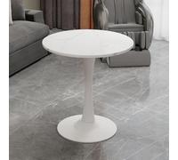kozamas Table d'appoint ronde Ø 70 cm, table basse avec plateau de table marbré blanc et pied en métal blanc, table Mid-Century moderne pour salon, canapé, 2 à 4 personnes