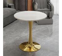 kozamas Table d'appoint ronde blanche aspect marbre brume avec pieds en métal doré, table basse et table latérale, compacte, polyvalente, nordique, industriel, salon de luxe, Ø 70 cm