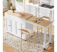 kozamas Table de bar extensible avec espace de rangement, îlot de cuisine sur roulettes comme séparateur de pièce, 117-180 x 50 x 94,6 cm, MDF blanc, polyvalente comme table à manger ou table de