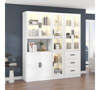 kozamas Vitrine haute combinaison 180 cm de large et 200 cm de haut, vitrine sur pied avec éclairage LED et contrôle par application, 8 portes et 3 tiroirs, vitrine en verre acrylique avec étagères