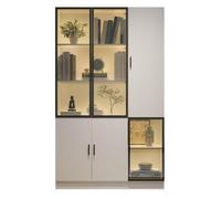 kozamas Vitrine haute de 200 cm avec éclairage LED et contrôle par application - Vitrine en verre avec cadre en aluminium et 10 étagères - Vitrine étroite de 35 cm de profondeur - Pour salon, livres