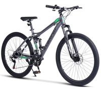 kozamas VTT Fully 24 pouces pour adolescents 130-150 cm | 21 vitesses & freins à disque | Vélo VTT à suspension complète | 85 % pré-monté - Noir/gris/vert