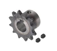 Kozelo Pignon de Chaîne à Rouleaux DIN/ISO 06B 12 Dents Ton Argenté. | Engrenage d'Entraînement Moteur, en Acier au Carbone A3, 14mm d'Alésage x Pas de 3/8 Pouce, pour Machines