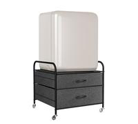 KOZIDO Mini support de réfrigérateur, chariot de rangement à 2 tiroirs pour mini réfrigérateur, dortoir avec cadre en métal noir, 4 roues pivotantes, 2 tiroirs en tissu avec poignée en bois - Noir