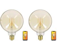 KOZII, Ampoule LED Connectée E27 G125 Filament Verre Ambré 5,5W, Éclairage Multi-Blancs avec Variation de Luminosité, Idéale pour Décoration Intérieure et Ambiance Personnalisée. (Lot de 2)