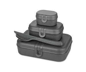 Koziol Boîte à déjeuner et couverts Pascal Ready. lot de 3 Nature ash grey