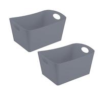 Koziol BOXXX M Lot de 2 boîtes de rangement 3,5 l en plastique biocirculaire, empilables les unes dans les autres pour cuisine, salle de bain, bureau, camping, chambre d'enfant (gris uni)