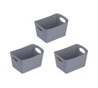 Koziol BOXXX S Lot de 3 boîtes de rangement 1 l en plastique biocirculaire, empilables les unes dans les autres pour cuisine, salle de bain, bureau, camping, chambre d'enfant (gris uni)