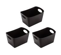 Koziol BOXXX S Lot de 3 boîtes de rangement 1 l en plastique biocirculaire, empilables les unes dans les autres pour cuisine, salle de bain, bureau, camping, chambre d'enfant (noir cosmos)