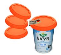 Koziol Fresh Lot de 3 couvercles fraîcheur réutilisables, couvercle robuste et extensible pour gobelets de yaourt (500 ml), réutilisables, anti-fuite et passe au lave-vaisselle (orange fluo)