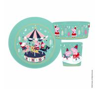 Koziol Frühstücksset Connect Peppa Pig Winter Wonderland 3-tlg., Kindergeschirr, Kunststoff, Organic Sage Blue, 8057719