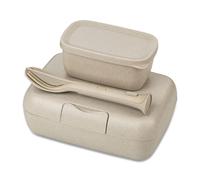 Koziol Lunchbox-Set + Besteck-Set Candy Ready, Kunststoff-Holz-Mix, Nature Desert Sand, 7272700