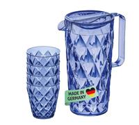Koziol Superglas CRYSTAL PITCHER Set 1,6 l + 4 gobelets 250 ml | Carafe en plastique transparent avec couvercle incassable, empilable, passe au lave-vaisselle, pour fête de jardin
