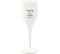 Koziol Superglas mit Druck Cheers No. 1 Think Less Love More, Sektglas, Champagnerglas, Superglas, Coton White, 100 ml, 3911525