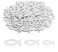 KOZOY Décoration Poisson en Bois, 108 PCS Blancs Baptême Décoration de table pour Baptême et Communion, 3 Tailles Décoration de Table pour Bricolage en Bois, Fête
