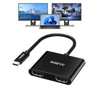 KOZYC Adaptateur USB C vers Double HDMI 4K @ 60 Hz, répartiteur de Type C vers HDMI, Compatible avec MacBook/MacBook Pro Air Dell XPS13/15 (Uniquement sur Windows Support MST),Black